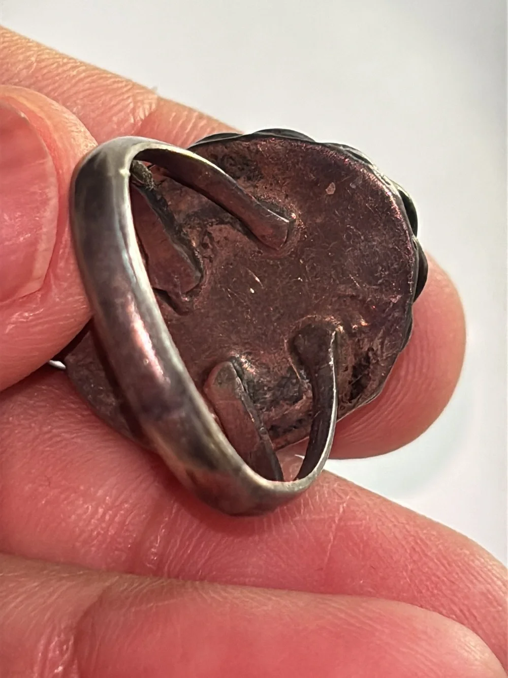 Sterling Silver Inlay Green Malachite and Copper Glitter Oval Ring